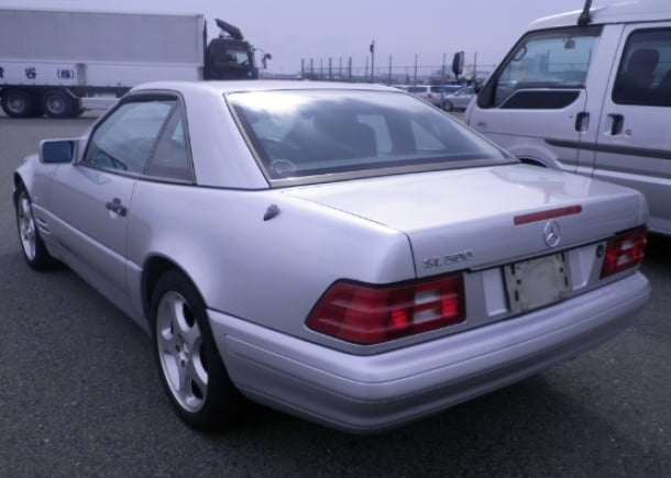 1996 Benz trunk,silver body,rear left view,Japan Car Direct,used Mercedes Benz SL500