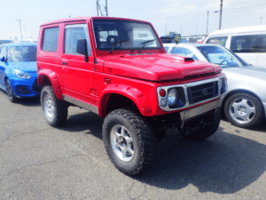 Suzuki Jimny red, Jimny Japan import, red Jimny JDM, Suzuki Jimny auction, used Jimny for sale, import Suzuki Jimny, customized Jimny, classic 4x4 Japan, off-road Jimny, Japan car auctions, Japan Car Direct