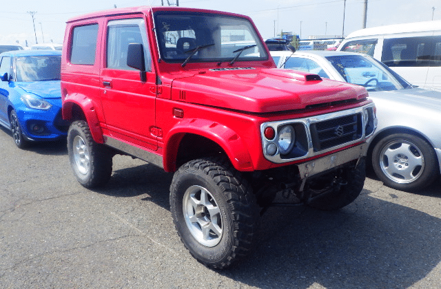 Suzuki Jimny red, Jimny Japan import, red Jimny JDM, Suzuki Jimny auction, used Jimny for sale, import Suzuki Jimny, customized Jimny, classic 4x4 Japan, off-road Jimny, Japan car auctions, Japan Car Direct