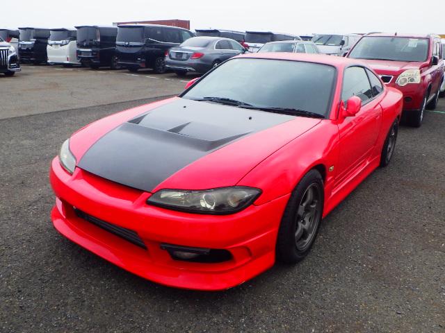 Nissan Silvia, GF-S15 Model, Red Sports Car, JDM Performance, Buying Used Nissan, Japan Car Auctions, Silvia Tuning Parts, Importing Sports Cars, Nissan Silvia Hood Vent, Japan Car Direct